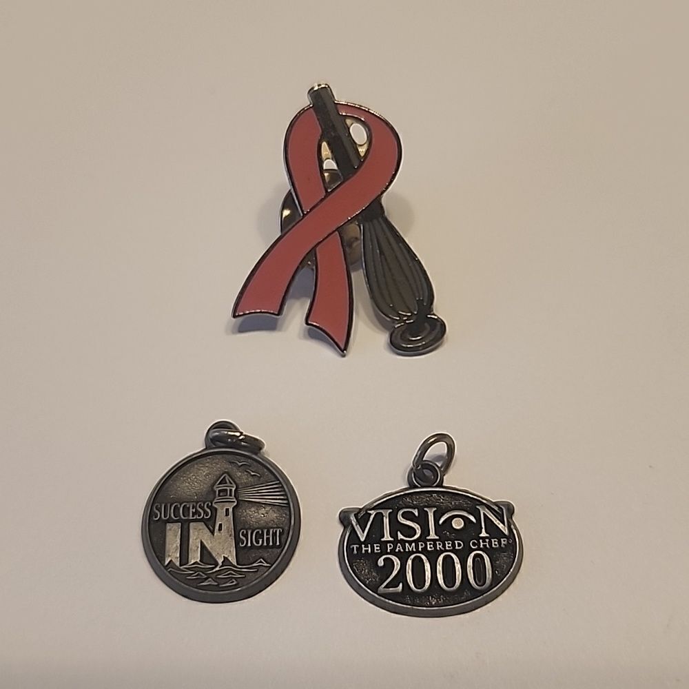 The Pampered Chef Pin and Pendants Lot of 3 Breast Cancer Awareness 2000
